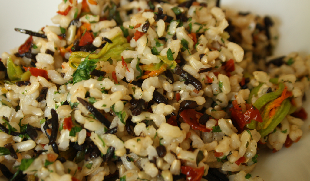 Ricetta riso integrale alle alghe e fiori di zucca